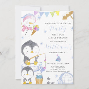 Cute Penguin Birthday-inbjudan Inbjudningar