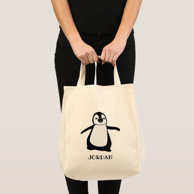 Cute Penguin Black white Personlig Tygkasse (Framsida (produkt))