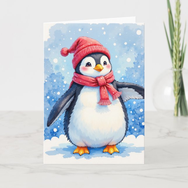 Cute Penguin Blank Holiday Greeting Card Helgkort (Framsida)