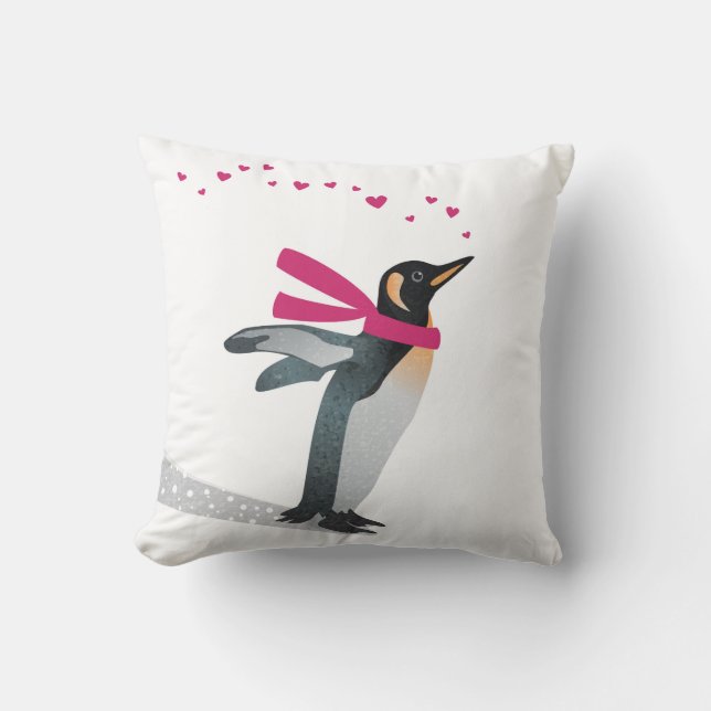 Cute penguin blåser hjärtkyss. kudde (Framsida)