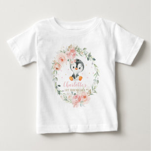 Cute Penguin Blommigt 1:a födelsedagsutrustning T Shirt