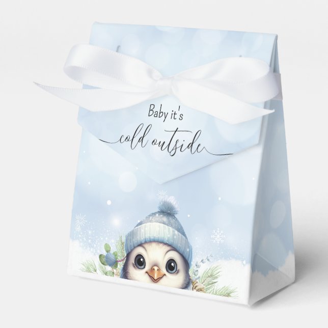 Cute Penguin Blue Boy Baby Shower Presentaskar (Framsidan Sidan)
