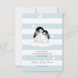 Cute Penguin Blue Grått Baby Shower Tack Kort
