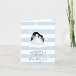 Cute Penguin Blue Grått Baby Shower Tack Kort