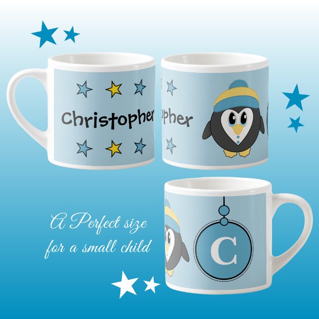 Cute penguin blue-gult med stjärnor för barn espressomugg (Skapare uppladdad)