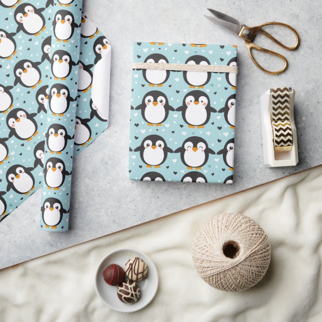 Cute Penguin Blue-jul Presentpapper (Hantverk)