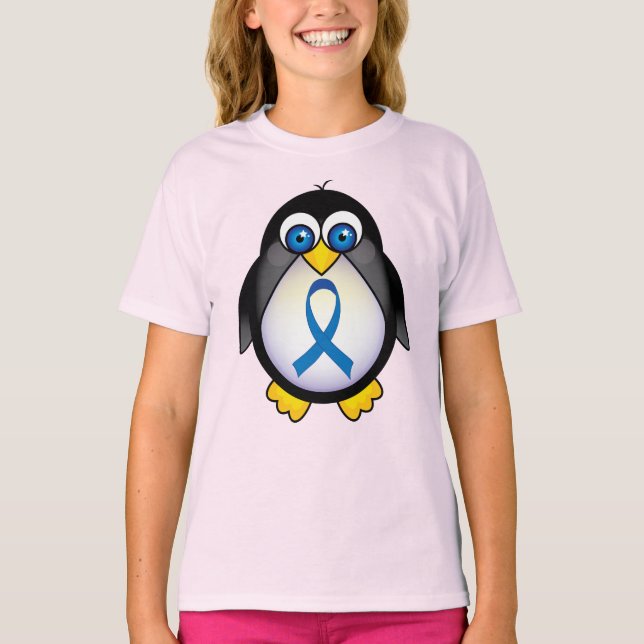 Cute Penguin Blue Ribbon Awareness Tee (Framsida)