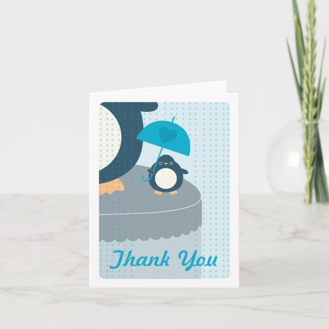Cute Penguin Boy Blue Tackkort Card (Framsida)