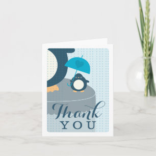Cute Penguin Boy Blue Tackkort Card