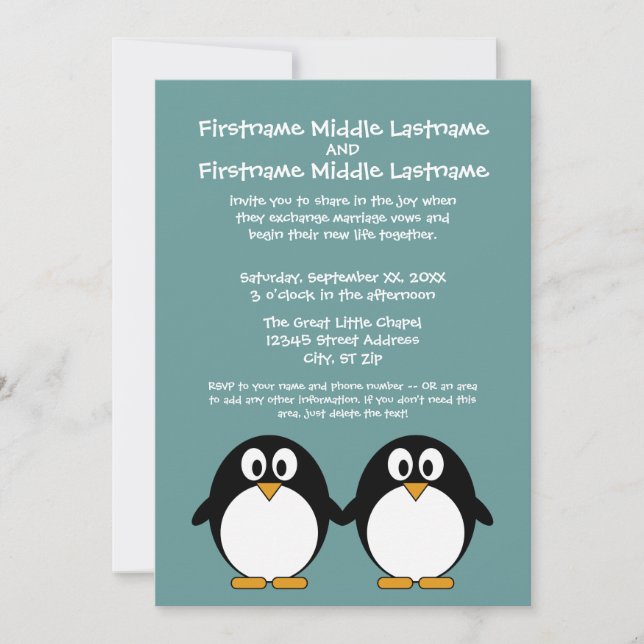 Cute Penguin bröllopsinbjudan Inbjudningar (Framsida)