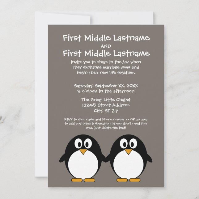 Cute Penguin-bröllopsinbjudan Inbjudningar (Framsida)