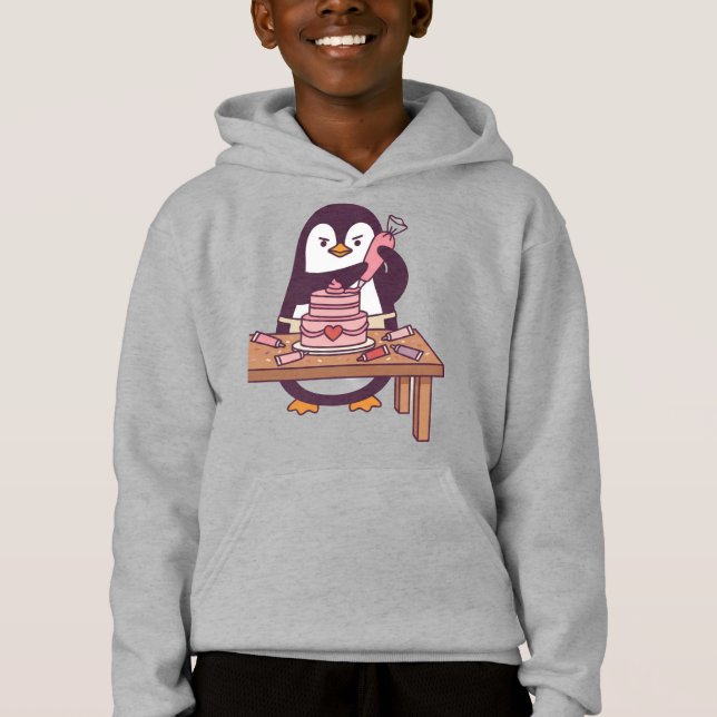Cute Penguin Cake Valentine Kids Hoodie T Shirt (Framsida)