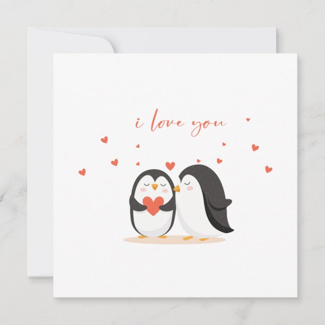 Cute Penguin Card - For Anniversary I Love You Kort (Framsida)