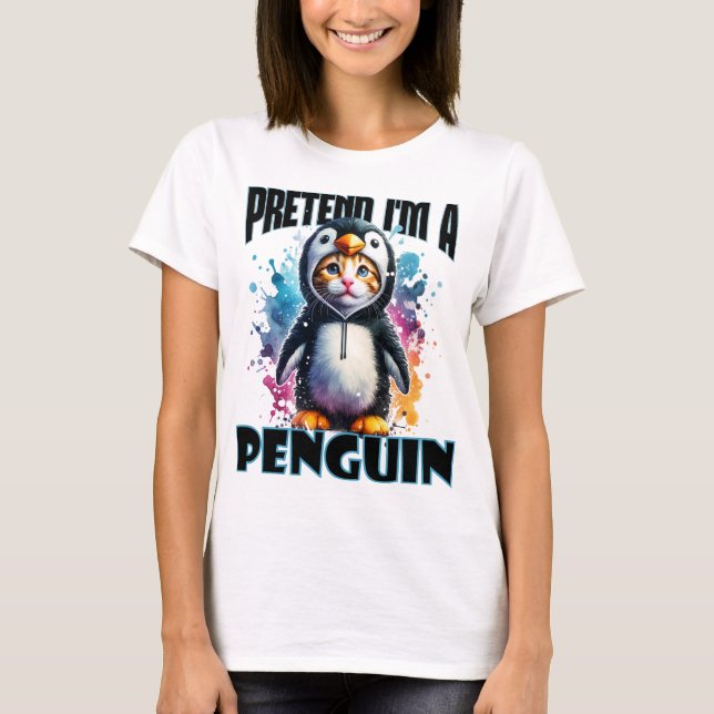 Cute Penguin Cat-design för lekfulla skapelser T Shirt (Framsida)