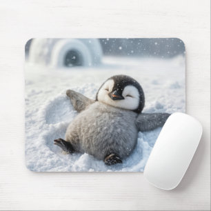 Cute Penguin-Chicken Skapar en Snö Angel Musmatta