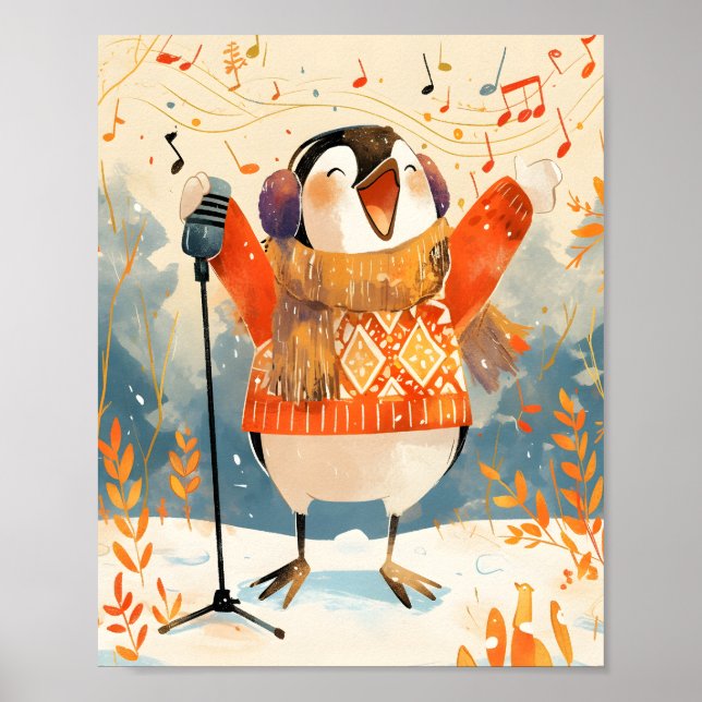 Cute Penguin Christmas Animal Nursery Art Print  Poster (Framsidan)