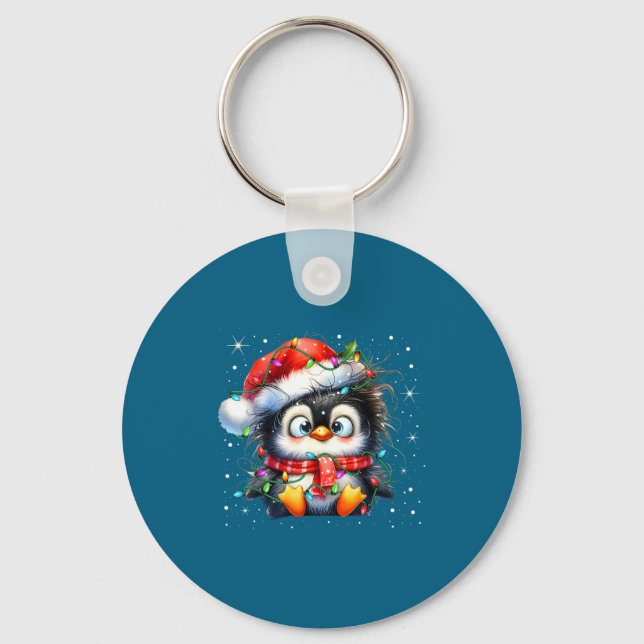 Cute Penguin Christmas Lights Penguins Lover Girls Nyckelring (Framsida)