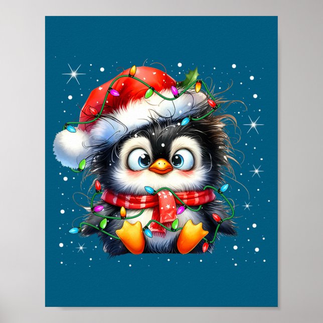 Cute Penguin Christmas Lights Penguins Lover Girls Poster (Framsidan)