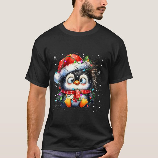 Cute Penguin Christmas Lights Penguins Lover Girls T Shirt (Framsida)