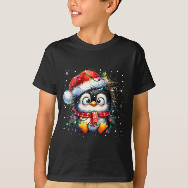 Cute Penguin Christmas Lights Penguins Lover Girls T Shirt (Framsida)