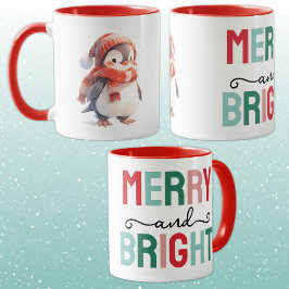 Cute penguin christmas merry and bright mugg