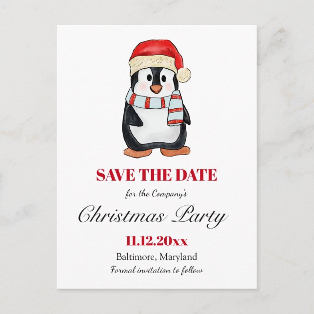 Cute Penguin | Christmas Party Save The Date  Meddelande Vykort (Framsida)