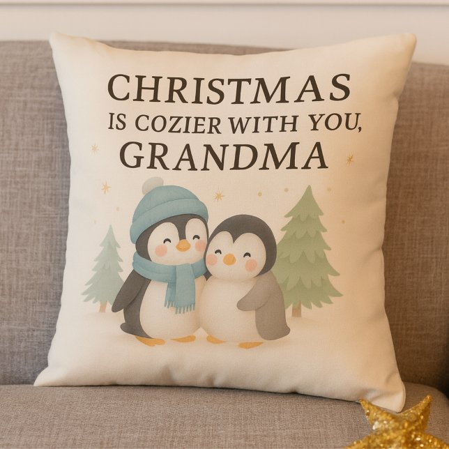 Cute Penguin Christmas Pillow for Grandma – Gift Kudde (Christmas_Grandma_pillow)