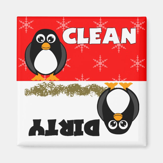 Cute Penguin Clean / Dirty Dishwasher Magnet (Framsidan)