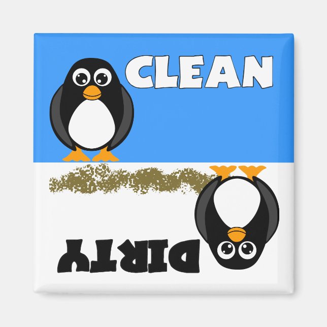 Cute Penguin Clean / Dirty Dishwasher Magnet (Framsidan)