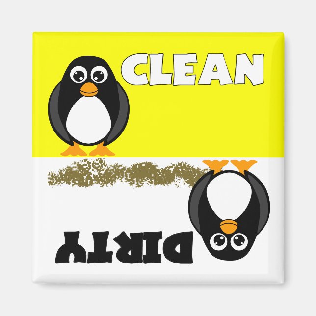 Cute Penguin Clean / Dirty Dishwasher Magnet (Framsidan)