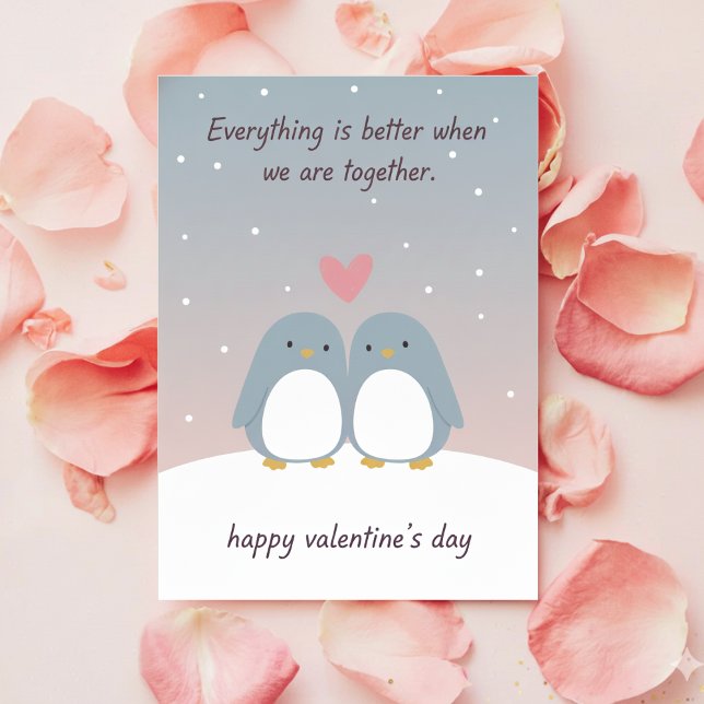 Cute Penguin Couple Valentine Love Greeting Card Julkort (Skapare uppladdad)
