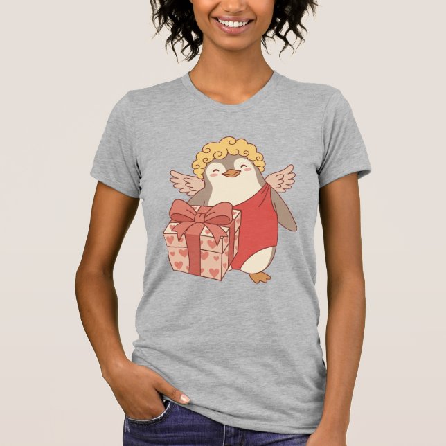Cute Penguin Cupid Galentine T-Shirt - Colour (Framsida)