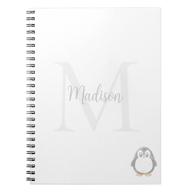 Cute Penguin Custom Name Initial  Anteckningsbok (Framsidan)
