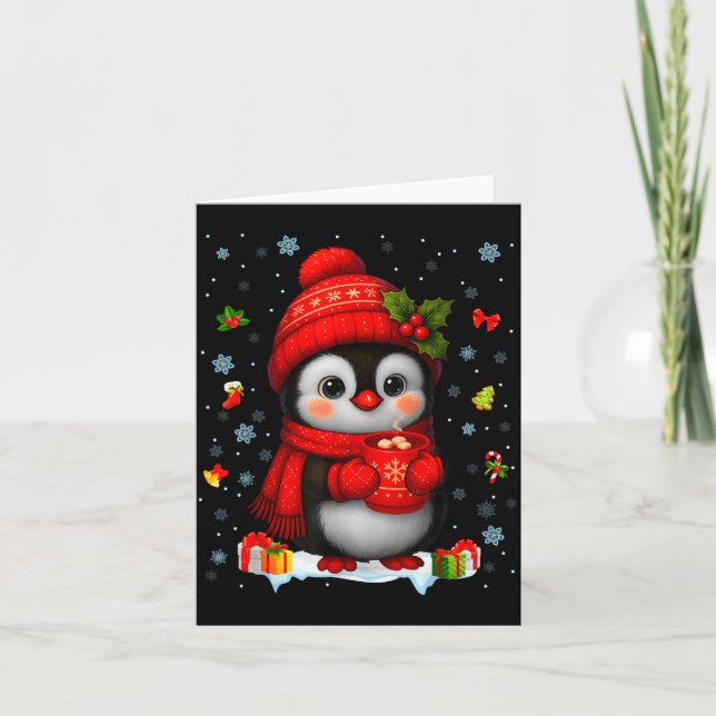 Cute Penguin Drink Hot Cocoa Christmas Xmas Men Wo Kort (Framsida)