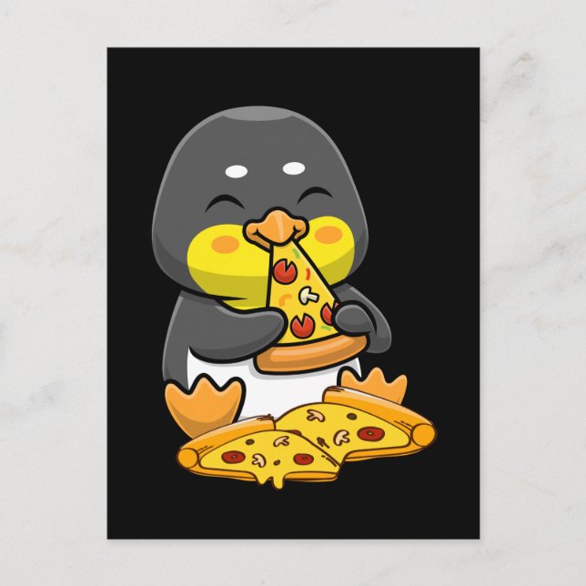 Cute Penguin eating Pizza Vykort (Framsida)