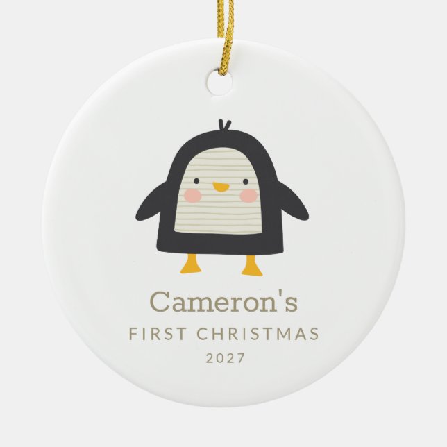 Cute Penguin - enkel Personlig för första julen Julgransprydnad Keramik (Framsidan)