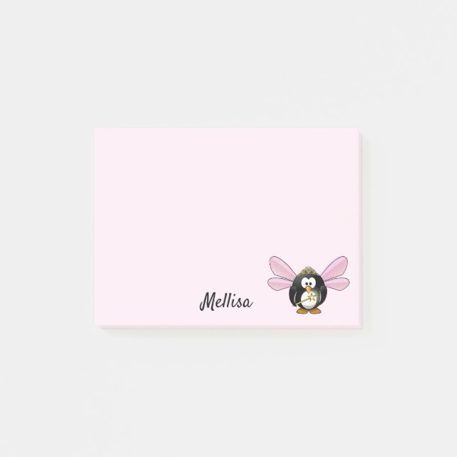 Cute Penguin Fairy Princess DIY Ditt namn Post-it Block (Framsida)