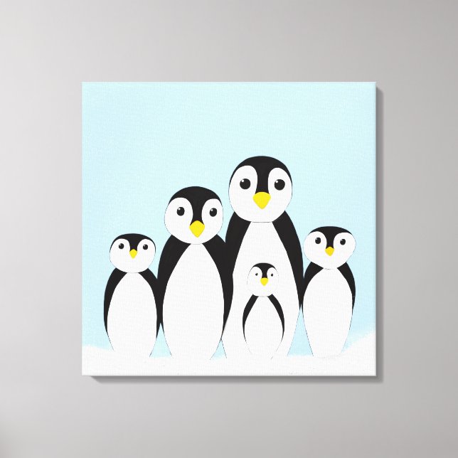 Cute Penguin-familjen Canvastryck (Framsida)