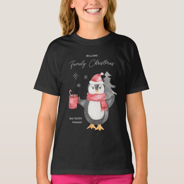 Cute Penguin-familjen matchar julsyster T Shirt (Framsida)