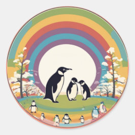 Cute Penguin-familjen Runt Klistermärke
