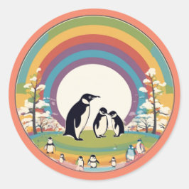 Cute Penguin-familjen Runt Klistermärke