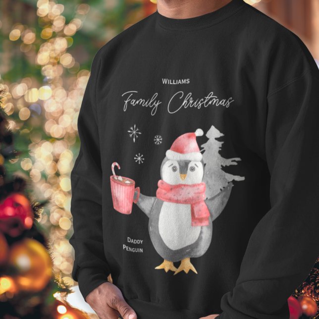 Cute Penguin-familjen som matchar jul Pappa Lång Ärmad Tröja (Skapare uppladdad)