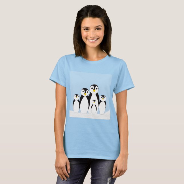 Cute Penguin-familjen T Shirt (Hel framsida)