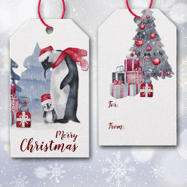 Cute Penguin-familjens Juletiketter Presentetikett
