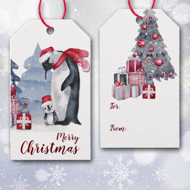Cute Penguin-familjens Juletiketter Presentetikett (Skapare uppladdad)