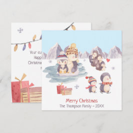 Cute Penguin Family God jul Helgdag Card
