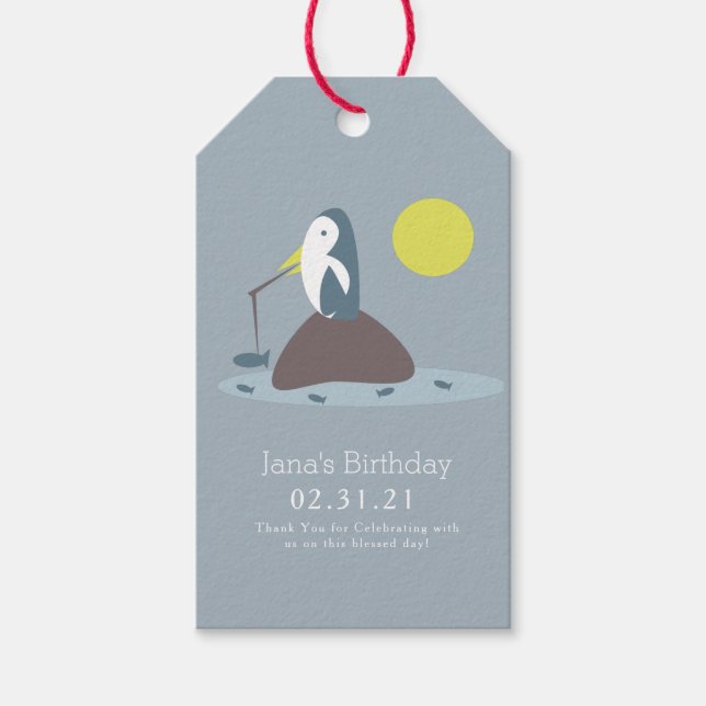 Cute Penguin Fishing Födelsedagsfest Presentetikett (Framsidan)