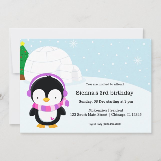 Cute penguin-födelsedagsfest inbjudningar (Framsida)