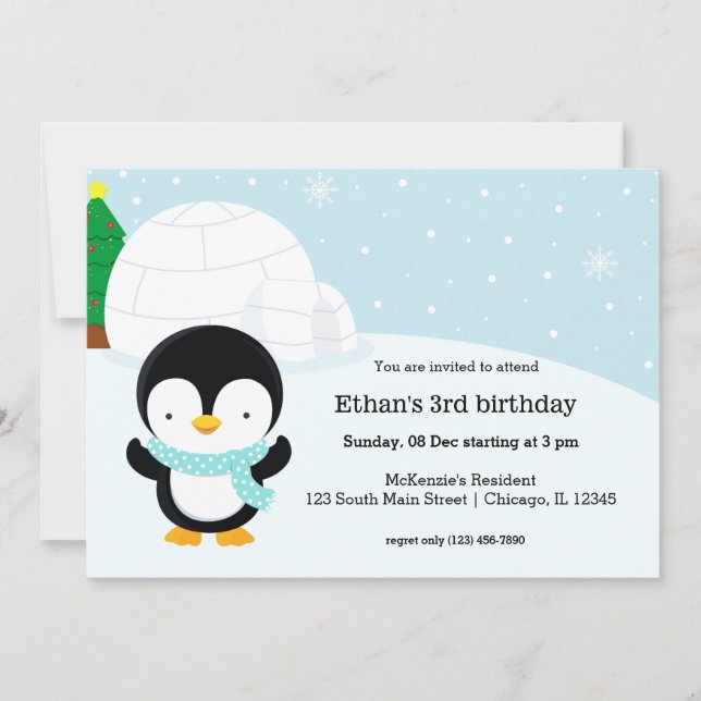 Cute penguin-födelsedagsfest inbjudningar (Framsida)