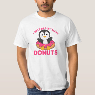 Cute Penguin Funny Animals in Donut Rosa T Shirt